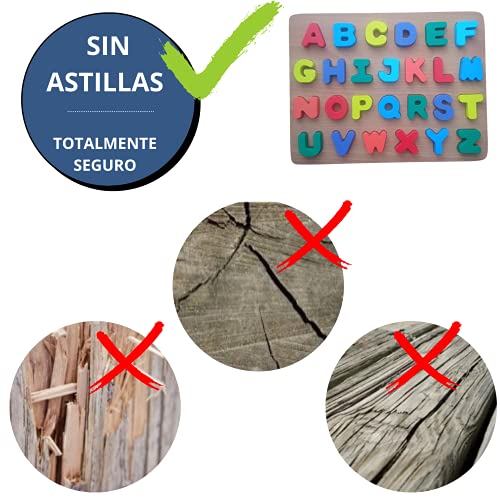 Puzzle de Madera Abecedario para Aprendizaje Temprano En Niños | Juguete Educativo Rompecabezas con Letras Coloridas del Alfabeto