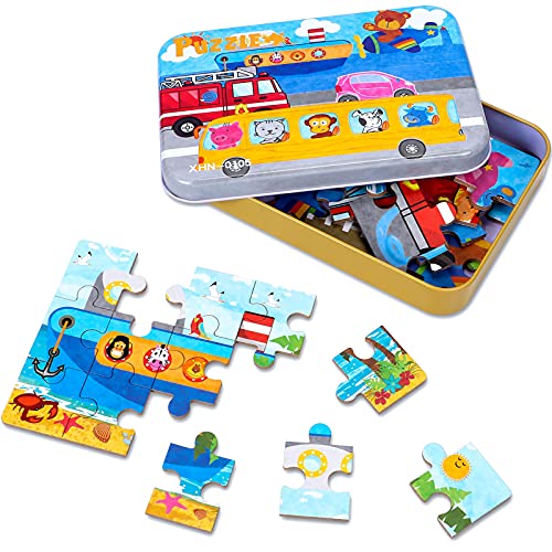 Puzzle de Madera Infantil 4 Piezas Rompecabezas de Madera Puzzle Bebe con Caja de Rompecabezas Juguetes Montessori Educativos Regalos de Cumpleaños para Bebes Niños Niñas 1 2 3 Años