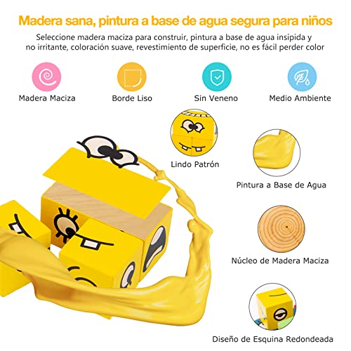 Puzzle de Madera, Splaks Montessori Juguete de Rompecabezas de Expresión para Niños Mayores de 3 Años, Juego de Cubo de Cambio de Cara, Entrenamiento de Pensamiento Juguetes Educativos