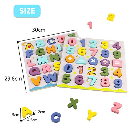 Puzzle Madera Rompecabezas Juguetes Montessori-2 in 1 Puzzles Numeros Alfabeto Infantiles de Madera Habilidad Mmotora Fina Juegos Educativos Niños Niñas 3 4 5 Años