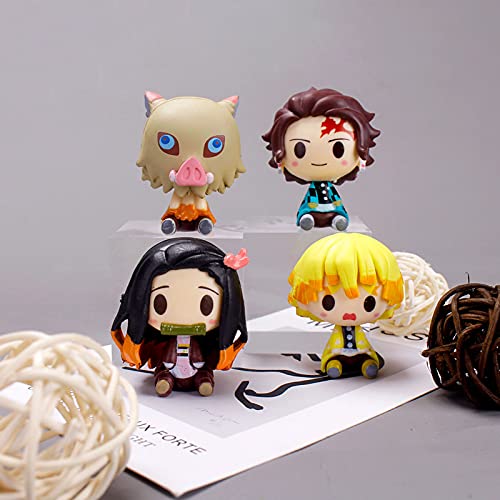 Q Version Demon Slayer - Juego de 4 piezas Kimetsu no Yaiba Petit PVC figuras de acción Juguetes Colectivos Muñecas Slayer Figure Doll Set 1.77 pulgadas