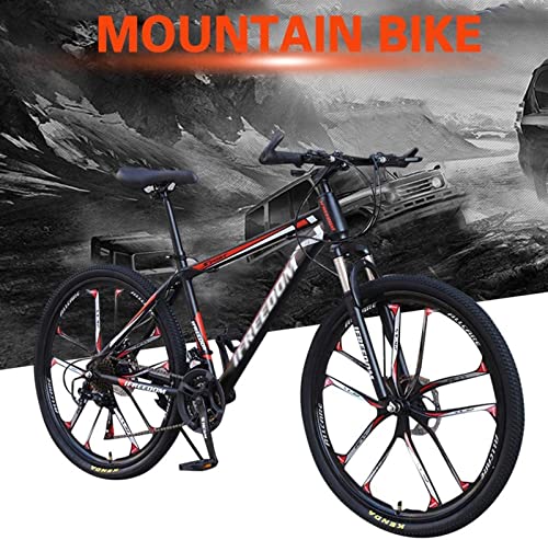 QCLU Bicicleta de montaña de 26 Pulgadas, Frenos de Disco de 21 velocidades Hardtail MTB, Trekking Bike Men Bike Girls Bike, Bicicleta de montaña de suspensión Completa (Color : Red)