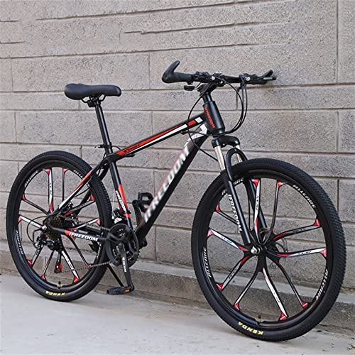 QCLU Bicicleta de montaña de 26 Pulgadas, Frenos de Disco de 21 velocidades Hardtail MTB, Trekking Bike Men Bike Girls Bike, Bicicleta de montaña de suspensión Completa (Color : Red)