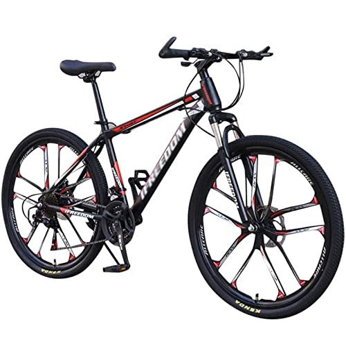 QCLU Bicicleta de montaña de 26 Pulgadas, Frenos de Disco de 21 velocidades Hardtail MTB, Trekking Bike Men Bike Girls Bike, Bicicleta de montaña de suspensión Completa (Color : Red)