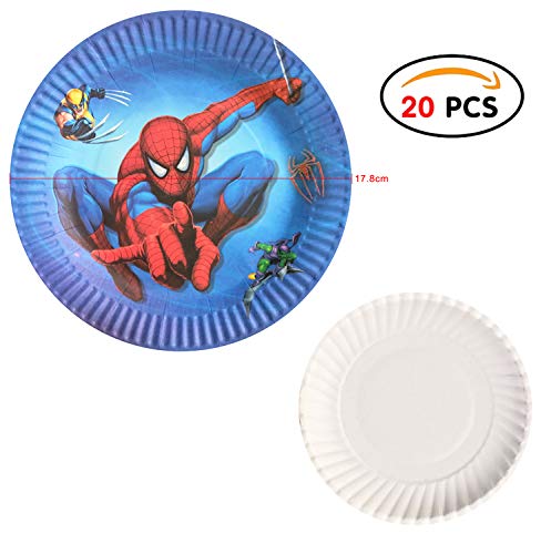 Qemsele Vajilla de cumpleaños de niños, 1 Mantel 20 Servilletas 20 Platos Desechables Fiesta Cumpleaños Decoración, Feliz cumpleaños Decoraciones Suministros Regalos Carnaval(Spiderman)