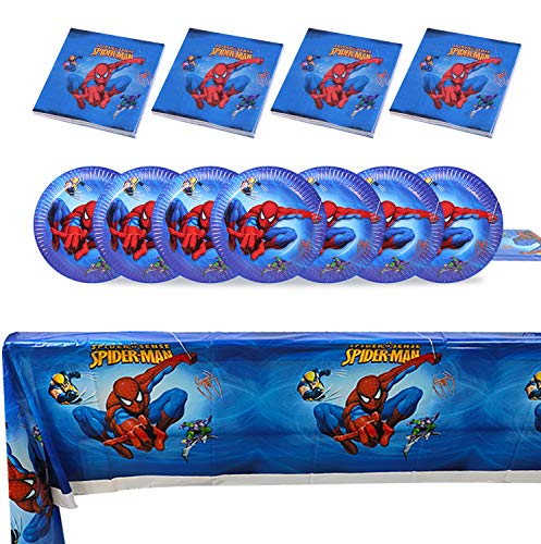 Qemsele Vajilla de cumpleaños de niños, 1 Mantel 20 Servilletas 20 Platos Desechables Fiesta Cumpleaños Decoración, Feliz cumpleaños Decoraciones Suministros Regalos Carnaval(Spiderman)