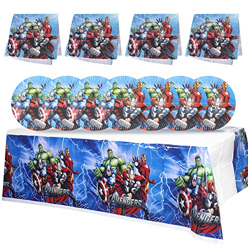 Qemsele Vajilla de cumpleaños de niños, 1 Mantel 20 Servilletas 20 Platos Desechables Fiesta Cumpleaños Decoración, Feliz cumpleaños Decoraciones Suministros Regalos Carnaval(Avengers)