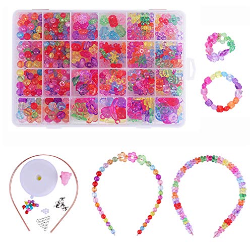 QH-Shop Cuentas y Abalorios,Abalorios Pulseras 24 Clases Perlas el Plastico en Caja de PVC como Regalo para Niños Niñas Pulsera DIY Maciendo Kit 650 Piezas