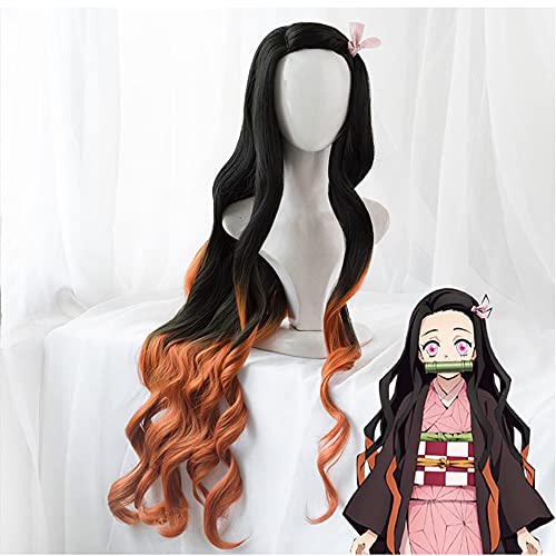 QHWJ Pelucas de Cosplay de Juego de rol de Fiesta de Carnaval de Halloween de Pelo sintético Resistente al Calor Largo para Cosplay de Demon Slayer Kamado Nezuko