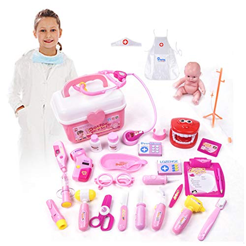 Qians Doctor Kit Juego de 28 niños Juego de niños Dentista Cirujano Veterinario Educación temprana Rompecabezas Caja médica simulada Doctor Toy Light and Sound Dr. Pretende Equipo médico para Cosy way