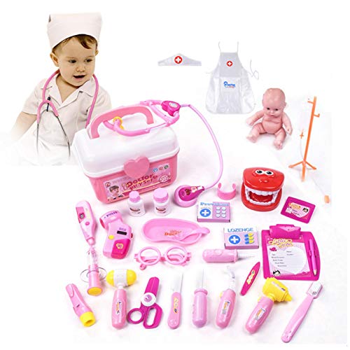 Qians Doctor Kit Juego de 28 niños Juego de niños Dentista Cirujano Veterinario Educación temprana Rompecabezas Caja médica simulada Doctor Toy Light and Sound Dr. Pretende Equipo médico para Cosy way