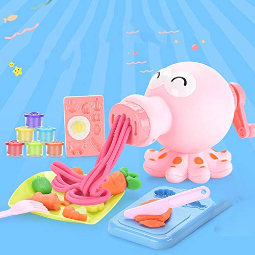 QiKun-Home Juguete para niños DIY Arcilla plástico Color Molde de Arcilla Pulpo máquina de Fideos Molde de Cocina Hecho a Mano Juguete de plastilina Rosa