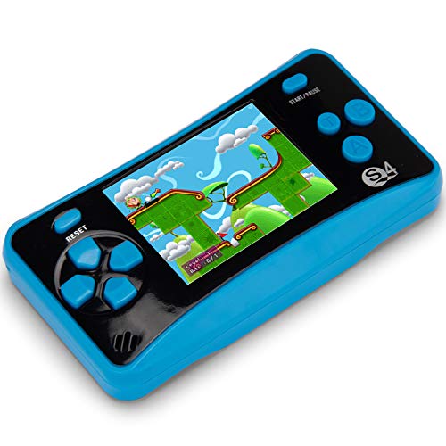 QINGSHE QS-4 - Consola de juegos portátil, consola de juegos retro FC Game Consola de 2.5 pulgadas TFT Pantalla 182 Retro Clásico Juegos Arcade TV Juegos Vídeo Regalo de cumpleaños para Niños (Azul)