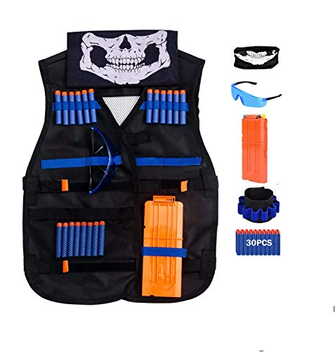 QiyuanLS Kit de Chaleco táctico para niños de 35 Piezas - Kit de Chaleco táctico para niños Elite Balas de Espuma para N-Strike Elite Series con 30 Dardos de Recarga + 1 Clip de Recarga