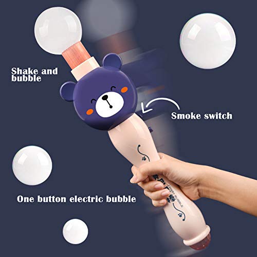 Qkfon - Máquina de burbujas de humo con equipo de luz y sonido que produce burbujas elásticas. Regalo para niños, juguete eléctrico para soplar burbujas de agua con generador de niebla