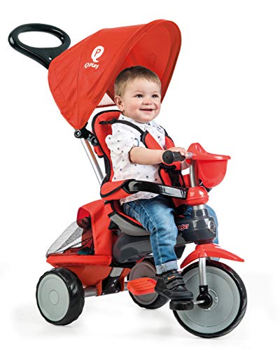 QPLAY Triciclo evolutivo Ranger - Rojo - De 10 a 36 Meses - Acolchado con Bolso y Capota