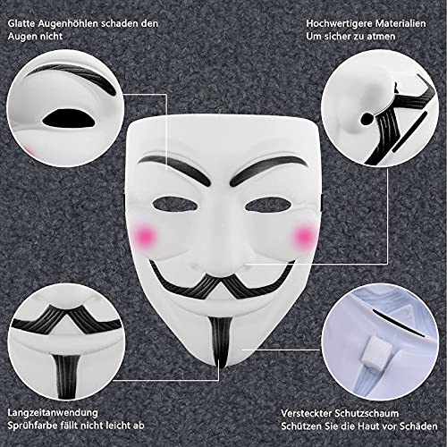 QUNPON Máscara de Halloween para disfraz de Vendetta Guy Fawkes