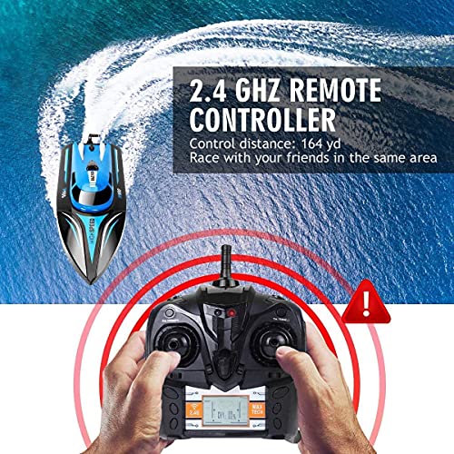 Rabing Barco de control remoto 2.4G, piscina de lago al aire libre de alta velocidad, bote de juguete con radio de 30 km / h para adultos y niños, bote de carreras de control remoto recargable