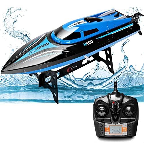 Rabing Barco de control remoto 2.4G, piscina de lago al aire libre de alta velocidad, bote de juguete con radio de 30 km / h para adultos y niños, bote de carreras de control remoto recargable