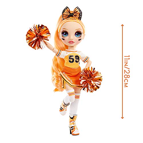 Rainbow High Cheer Muñeca de Moda - Vestidos Elegantes, Pompón y Muñeca Animadora Poppy Rowan, Muñeca de Moda en Naranja - Serie Rainbow High Cheer - Regalo Perfecto para Niñas a Partir de 6 Años