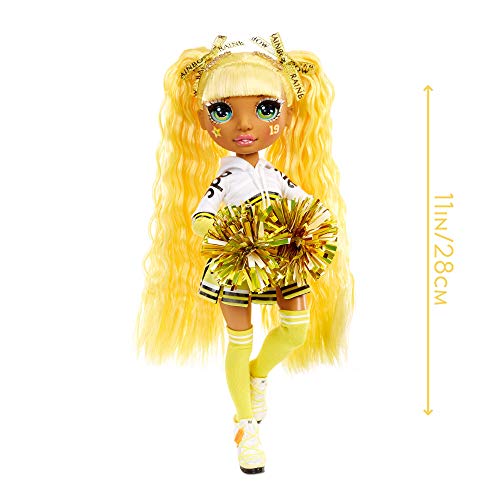 Rainbow High Cheer Muñeca de Moda - Vestidos elegantes, Pompones y Muñeca Animadora Sunny Madison en Amarillo - Serie Rainbow High Cheer - Regalo Perfecto para Niñas a Partir de los 6 Años