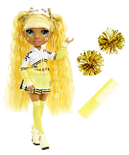 Rainbow High Cheer Muñeca de Moda - Vestidos elegantes, Pompones y Muñeca Animadora Sunny Madison en Amarillo - Serie Rainbow High Cheer - Regalo Perfecto para Niñas a Partir de los 6 Años