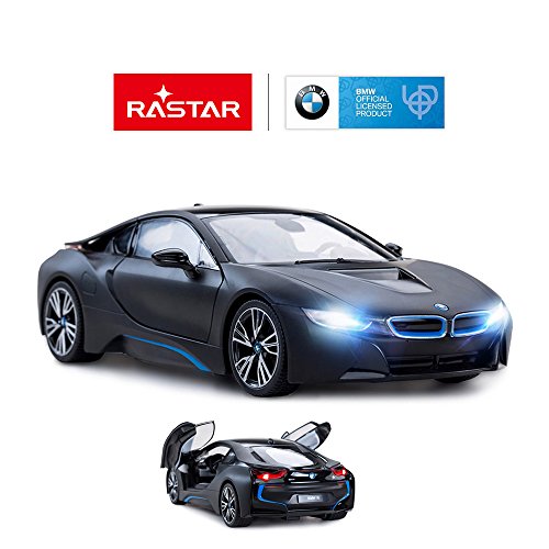 RASTAR BMW i8 modelo de coche, 1:14 BMW coche de control remoto, juguete BMW i8 para niños, puertas abiertas por RC/luces de trabajo - Mattblack