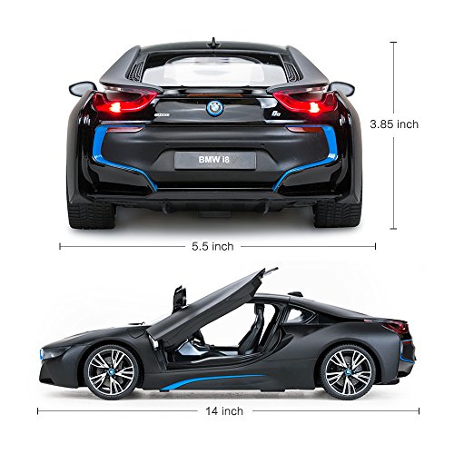 RASTAR BMW i8 modelo de coche, 1:14 BMW coche de control remoto, juguete BMW i8 para niños, puertas abiertas por RC/luces de trabajo - Mattblack