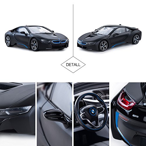 RASTAR BMW i8 modelo de coche, 1:14 BMW coche de control remoto, juguete BMW i8 para niños, puertas abiertas por RC/luces de trabajo - Mattblack