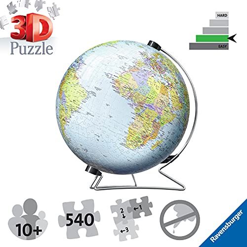 Ravensburger 12436 Globo 3D Puzzle, 540 Piezas, Multicolor, Edad Recomendada 10+, Dimensiones 27.5 x 23.3 cm