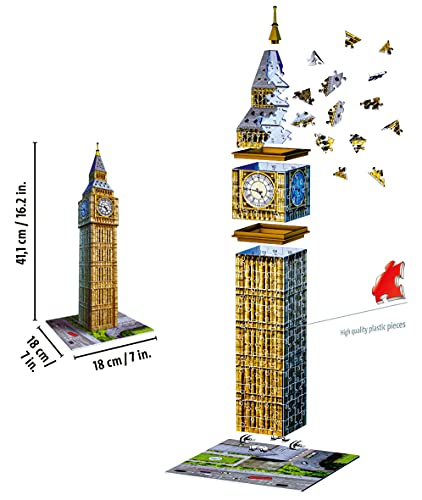 Ravensburger- Big Ben 3D Puzzle, 216pc, Color marrón, Amarillo, Gris, 27.2 x 19.3 x 6.9 (646607)