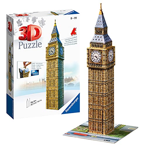 Ravensburger- Big Ben 3D Puzzle, 216pc, Color marrón, Amarillo, Gris, 27.2 x 19.3 x 6.9 (646607)