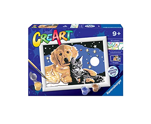 Ravensburger, CreArt, Cielo Estrellado, Kit de Pintura, Pintar por Números, Juego Creativo para Niños y Niñas, 2 Pinceles y 1 Marco, Edad Recomendada 9+