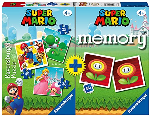 Ravensburger, Multipack Super Mario, Memory y Rompecabezas, Rompecabezas y Juego para Niños y Niñas, Edad Recomandada 4+