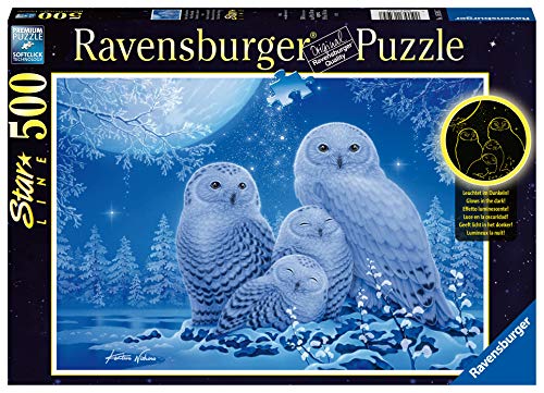 RAVENSBURGER PUZZLE- Eulen im Mondschein Ravensburger 16595-Puzzle (500 Piezas), diseño de búhos en la luz de la Luna, Multicolor (16595)