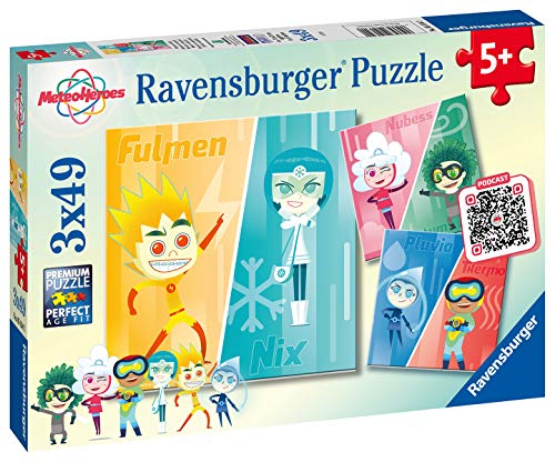 Ravensburger Puzzle, Meteo Hereos, Puzzle 3x49 Piezas, Puzzles para Niños, Edad Recomendada 5+, Rompecabeza de Calidad