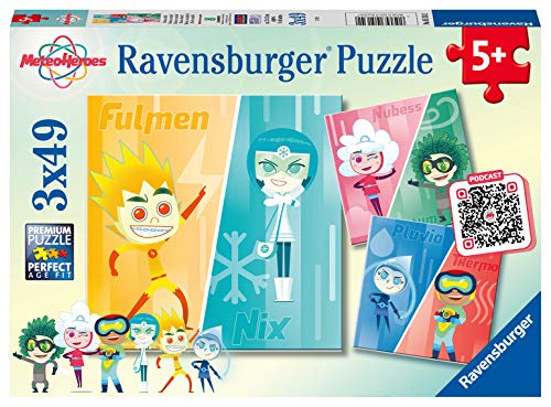 Ravensburger Puzzle, Meteo Hereos, Puzzle 3x49 Piezas, Puzzles para Niños, Edad Recomendada 5+, Rompecabeza de Calidad