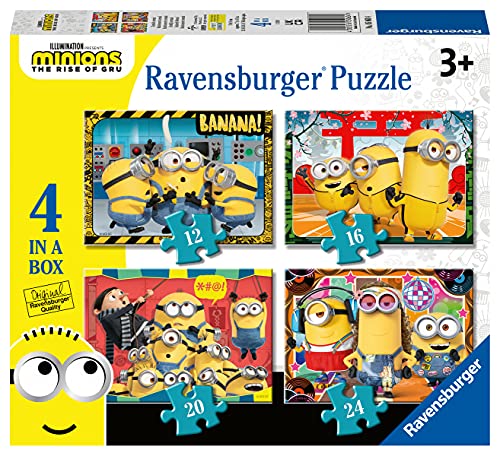 Ravensburger Puzzle, Minions, 4 Puzzle in a Box, Puzzles para Niños, Edad Recomendada 3+, Rompecabeza de Calidad