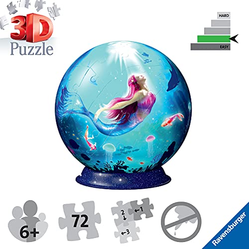 RAVENSBURGER PUZZLE- Puzzle-Ball Bezaubernde Meerjungfrauen Ravensburger 11250-Puzzle 3D (72 Piezas, a Partir de 6 años), diseño de Sirenas, Multicolor (11250)