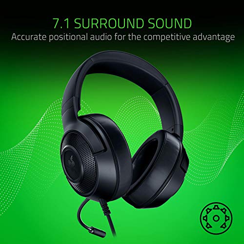 Razer Kraken X Lite Ultralight - Auriculares para Videojuegos (Sonido Envolvente 7.1, Marco Ligero, micrófono de riñón Flexible, para PC, Xbox, PS4, Nintendo Switch, Classic Black)