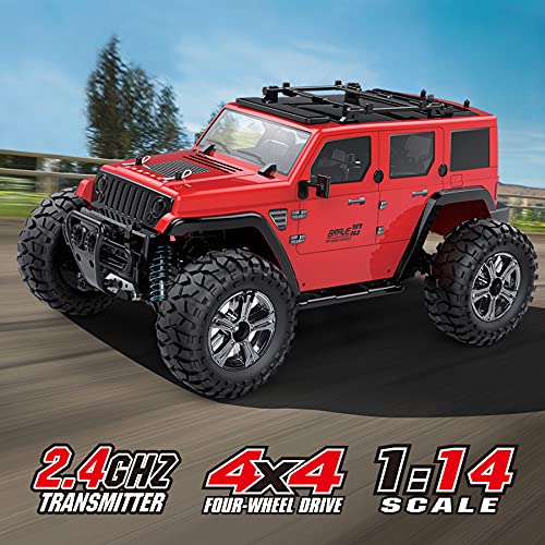 RC Automóviles Coche Off-Road Teledirigido Radio 4WD 2,4Ghz Coche Eléctrico RC Rock Racer Escala 1/14 RTR Juguete de Interés Camiones de Control Remoto Monstruo de Carreras de Alta Velocidad