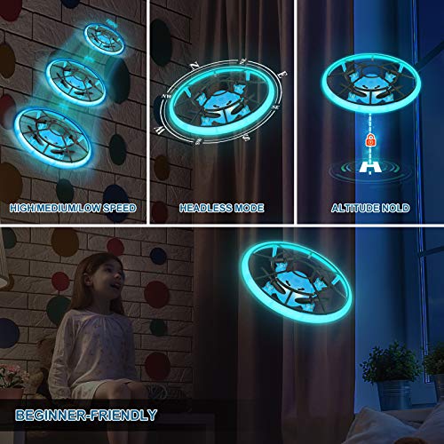 Regalos para niños, RC Helicopteros Teledirigidos con Luces LED Brillantes, Mini Drone para Principiante y niños, Juguete Voladora con 2 baterías, 360° Flip, Altitud Hold, Modo sin Cabeza (Azul)