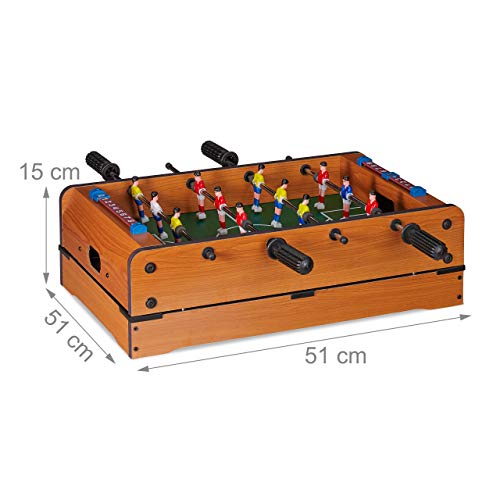 Relaxdays Mesa Multijuegos 4 en 1 Futbolín, Ping Pong, Billar y Hockey, DM, Marrón, 15 x 51 x 51 cm