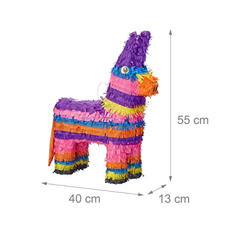 Relaxdays Piñata Infantil Burro Arcoíris, Multicolor, 55 x 40 x 13 cm (10022571)