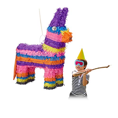 Relaxdays Piñata Infantil Burro Arcoíris, Multicolor, 55 x 40 x 13 cm (10022571)