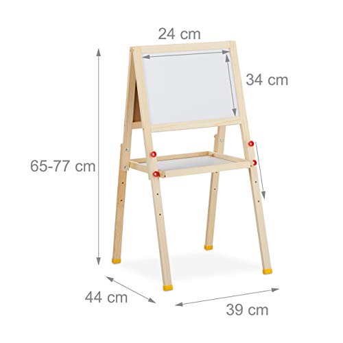 Relaxdays Pizarra Infantil Doble, Magnética y para Tizas, Altura Ajustable, Madera, 77 x 39 x 44,5 cm, Marrón