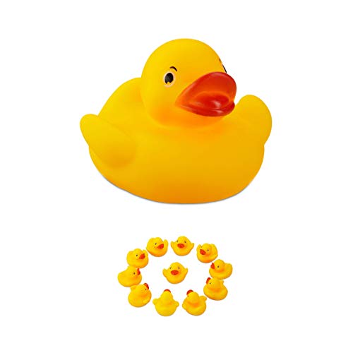 Relaxdays Set de 12 patitos para baño, Pato de Goma para la bañera, Amarillo, Color, 12er Pack (10024283)