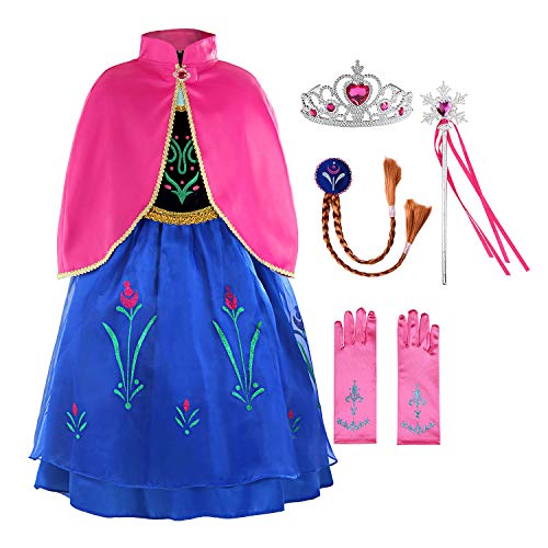 ReliBeauty Disfraz Anna Frozen niña Carnaval con Manto,140, con Accesorios