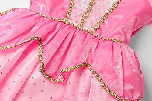 ReliBeauty Vestido del Traje de la Princesa Aurora Ropa Partido Vestuario del La Bella Durmiente Vestido de Tul con la Lentejuela y el Ornamento de Oro niña,2-3 años (100),con Accesorios …