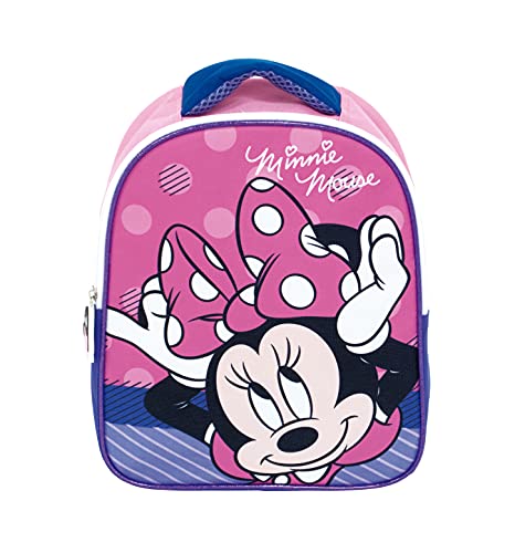 REQUETEGUAY Mochila Minnie Mouse Disney Guarderia para niñas (28 cms) + Bolsa Minnie Mouse con cordones para Merienda